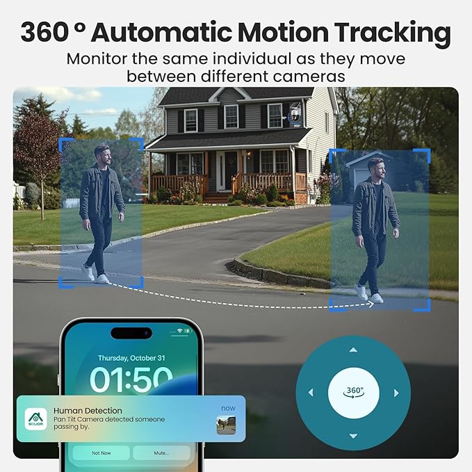 SOLIOM- True 8MP HD Security Cameras Outdoor Wireless, Add-On Camera, Solar Powered, Auto Tracking,Requires Homebase, Homebase Supports Up to 4 Cams