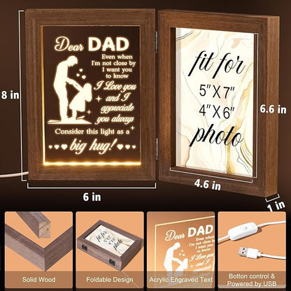 Tiblue Christmas Gifts for Dad from Daughter Son Kids Wife Dad Gifts for Dad Who Wants Nothing Best Daddy Gift - Night Light with Father Picture Frame for 5x7 Photos New Daddy Bonus Step Father Gift