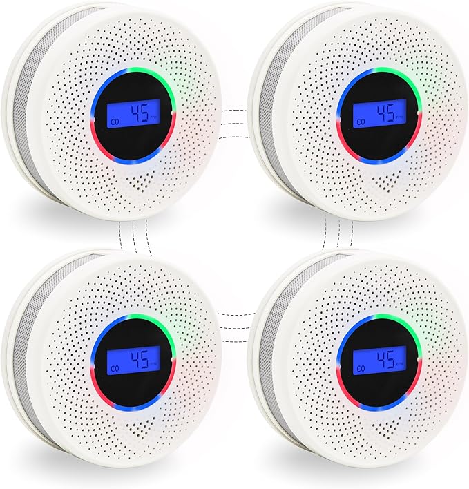 4Pack Upgraded Interlinked Smoke Carbon Monoxide Detector, Battery Powered&Wireless Interconnected Smoke and CO Alarm, Transmission Range of Over 820 ft (Includes Battery)