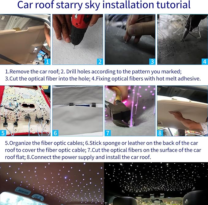 Split Starlight Headliner Kit with Meteor & Music Effect, 22W 3+10 Holes RGBW 1050pcs 0.02in x 4.9ft Fiber Optic Lights Kit, Star Light Headliner Kit for Car Truck Jeep, App & Remote