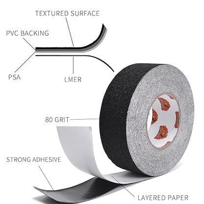 TAPEBEAR Grip Tape Anti Slip Traction Tape 3 Inch x 60Ft, Non Slip Tape Waterproof Heavy Duty Safety Tape for Indoor Outdoor Steps Stairs Treads, Strong Grip