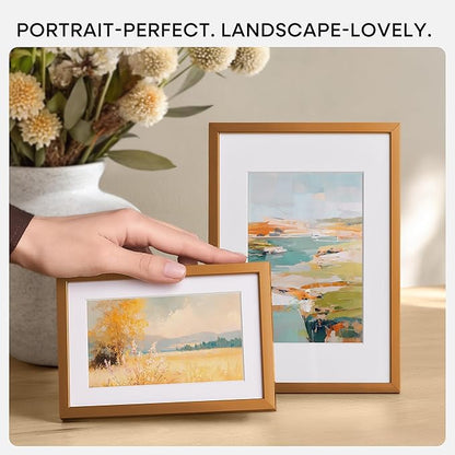 Homeforia 6x9 Picture Frame Bronze, High End Metal 6 x 9 Brass Frames with Mat 4 x 6 for Art, 6x9 Desk Frame Matted to 4x6 inch Photo, 6 by 9 Wall or Tabletop Frame, Tempered Glass, Wall Kit, Set of 1