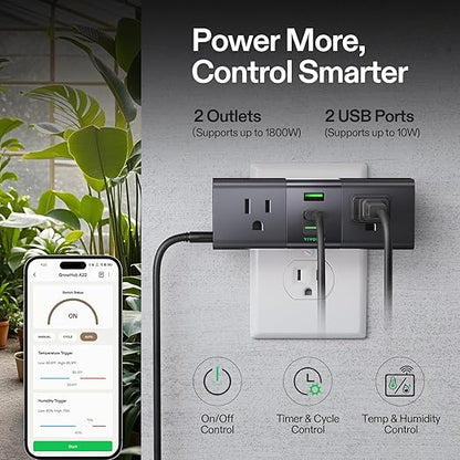 VIVOSUN GrowHub Outlet Controller A22 with Temperature and Humidity Sensor Probe, Smart Environmental WiFi-Controller, Smart Plug, Thermostat, 15A 1800W, Compatible with Vivosun App for Grow Tent