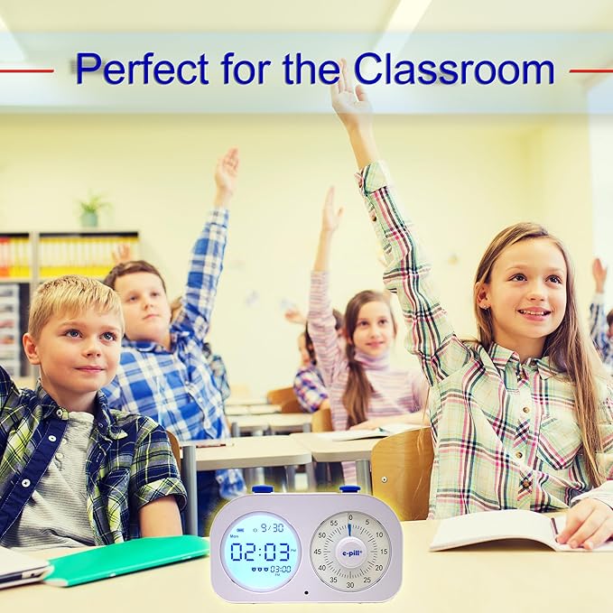 e-Pill Task-E-Lert 2-in-1 Pomodoro Timer for Kids and Adults | 3 Daily Alarms | Visual Timer & Loop Function | Time Management Tool for Productivity