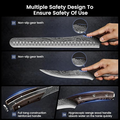 Brisket Slicing Knife Set, Carving and Boning Knife for Meat & Turkey Cutting, Japanese Style High Carbon Steel Kitchen Knives Set For Home & BBQ, Wood Ergonomic Full Tang Handle, Christmas gift