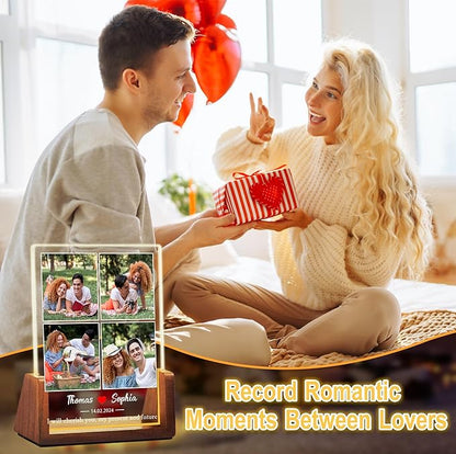 Personalized Couple Gifts For Boyfriend Girlfriend Him Her, Custom Acrylic Plaque Light Up Picture Frame With Photo Name, Anniversary Birthday Christmas Gifts For Women Men Husband Wife
