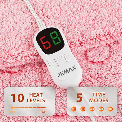 Heated Electric Blanket Queen Size - 84"x90" Flannel Heating Blanket with 10 Heating Levels & 5 Time Settings Over-Heat Protection, Winter Warmer for Adults with ETL Certification（Pink）