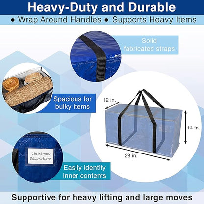 ClearSpace Heavy Duty Moving Bags or Storage Bag – Large Moving Boxes with Backpack Straps, Zippers & Handles – Perfect for Moving, College Dorm, Traveling, Camping, Christmas Decorations, 4 Pack
