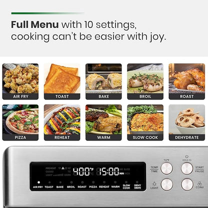 VAL CUCINA Infrared Heating Air Fryer Toaster Oven, Extra Large Countertop Convection Oven 10-in-1 Combo, 6-Slice Toast, Enamel Baking Pan Easy Clean with Recipe Book, Brushed Stainless Steel Finish