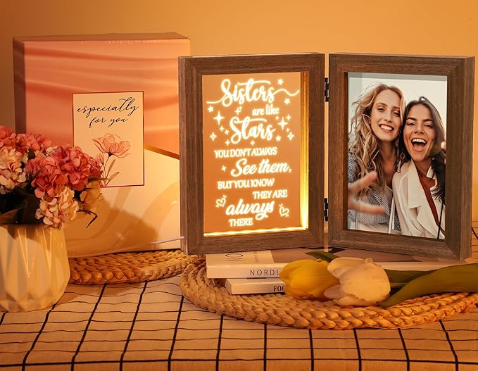Sisters Gifts from Sister Christmas Gifts for Sister from Brother - Sister Picture Frame 5x7 with Night Light Friendship Gifts Friend Gifts for Women Sister Girls, Birthday Sister In Law Gifts