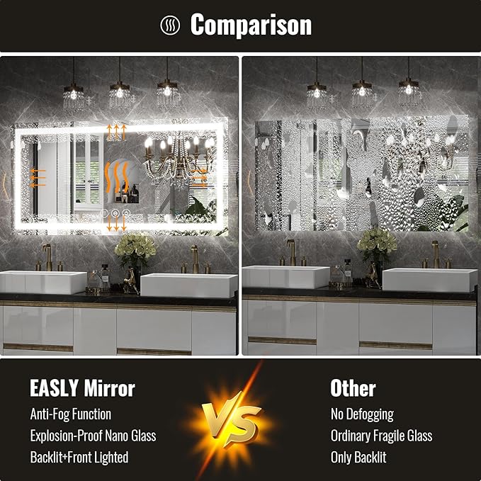 LED Bathroom Mirror, 30x55 Inch White Framed Gradient Front and Backlit Vanity Mirror, Anti-Fog, Dimmable, Wall Mounted Horizontal/Vertical Lighted Mirror