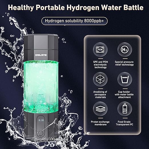 10000PPB+ Hydrogen Water Bottle SPE PEM Technology Hydrogen Water Generator with Seven Colorful Light-Best Hydrogen Water Technology (S-Gray)