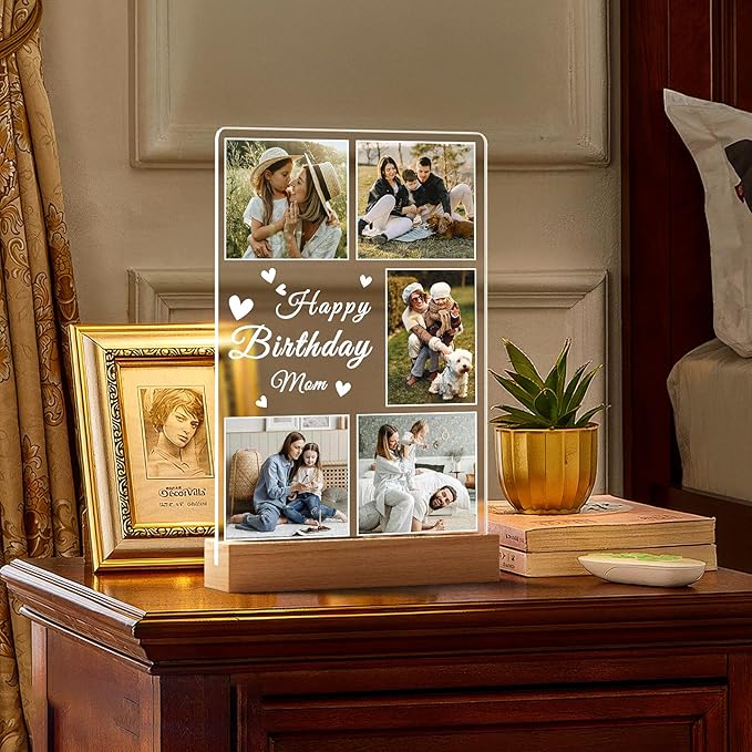 Personalized Birthday Gifts for Mom from Daughter Son, Custom Collage Picture Frames with Photo, Customized Photo Frame with Night Light, Personalized Gifts for Mom Baby Kids Family
