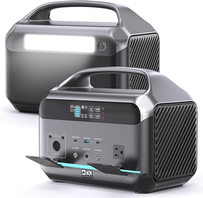 Portable Power Station 600W (1200W Surge), 576Wh LiFePO4 Electric Generator with 1Hr Fast Charging, 100W USB-C PD Output, Solar Power Bank for Home Emergency, Camping, RV Travel, CPAP (Solar Optional)