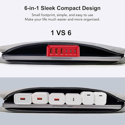 USB C Fast Charger 100W GaN 6 Port Type USB C Charging Station Hub Block Wall Charger Power Strip Adapter Plug Cube Brick 3 USB A for iPad iPhone 17 16 15 14 13 12 11 Pro Max