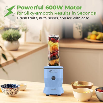 Koblenz Mix&Shake Blender, 20 oz Portable Blender, 600W Motor, Pulse, ON/OFF Functions, Stainless Steel Blades, Shakes, Sauces, Smoothie Maker, (1) 20 oz To-Go Bottle, Blue, MSKM-600 A