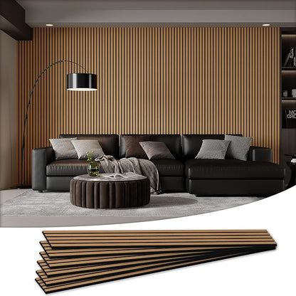 Wood Salt Acoustic Wall Panels, 6 Piece 94" x 7.9" x 0.8" Soundproof Wooden Wall Panels, 3D Fluted Sound Absorbing Panel, Teak