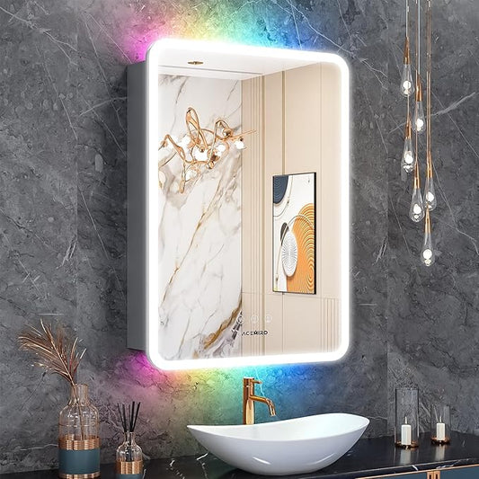 24×32 Inch LED Lighted Medicine Cabinet, Bathroom Medicine Cabinet with Mirror and Lights, RGB Multicolor Backlit, Adjustable Front Lighted, Defogger, Dimming, Memory Function, Wall Mounted