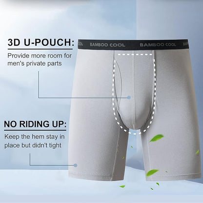 BAMBOO COOL Men's Ultra Breathable Underwear,No Riding Up Boxer Briefs with ComfortFlexible Waistband,Multipack