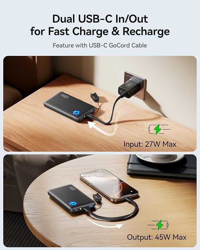 INIU Portable Charger, Ultra Slim 10000mAh 45W PD Power Bank, Fast Charging Mini Battery Pack, Travel Trip Accessories Ship Essentials for College Students Travelers Teen Boys Girls, Green
