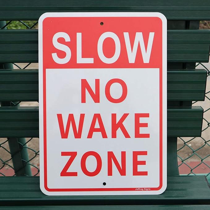 Joffreg Slow Down No Wake Zone Sign,17 x 12 Inches,Reflective Aluminum,UV Printed,Weather Resistant,Waterproof,Durable Ink,Easy to Mount,Outdoor Use,4 Pack