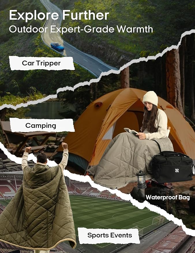 ZonLi Z-Walk Battery Operated Heated Blanket,Rechargeable 12v Portable Heated Blanket with 3 Heating Levels,Includes 20000mAh Power Bank,for Camping,Car,Stadium,Outdoors(Grey)