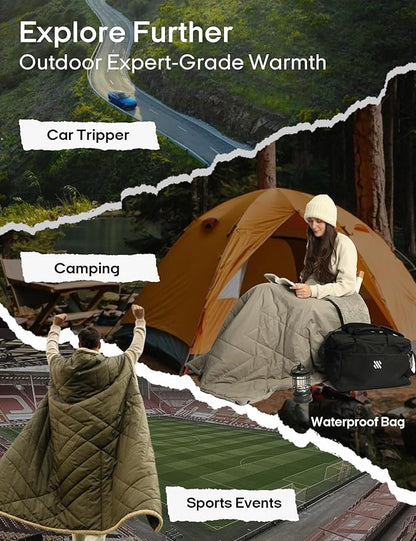 ZonLi Z-Walk Battery Operated Heated Blanket,Rechargeable 12v Portable Heated Blanket with 3 Heating Levels,Includes 20000mAh Power Bank,for Camping,Car,Stadium,Outdoors(Grey)