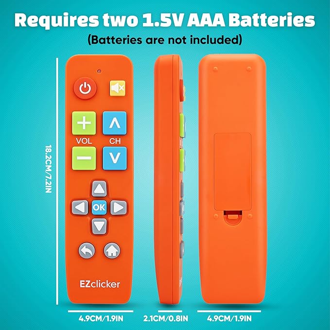 Big Button Universal TV Remote (Orange) Simple Easy to Use, Great for Seniors, Works with Major TV Brands (2xAAA Batteries Not Included)