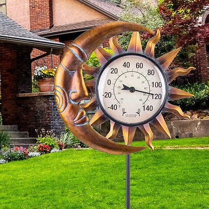 MUMTOP Outdoor Thermometers for Patio - Wall Thermometer, Indoor Outdoor Thermometer with Garden Stake for Home and Garden Decor (Sun and Moon)
