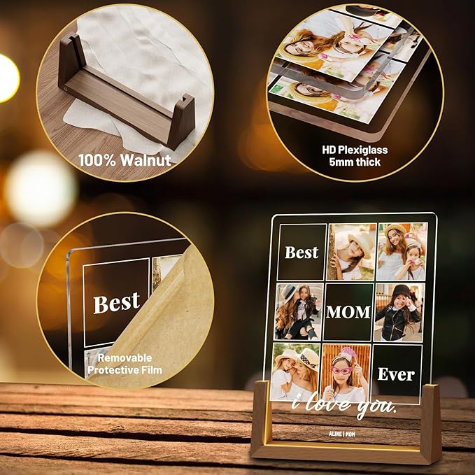 Photo Decorative Plaque Personalized Mom Gift for Mothers Day from Daughter Son Kids, Customized for Wife from Husband, Best Mom Ever