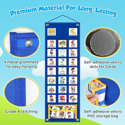 KIKIGOAL Kids Visual Schedule Calendar Chart, 2 in 1 Autism Daily Chore Routine Chart with 96 Cards Autism Learning Materials Bedtime Routine for Toddlers Home School