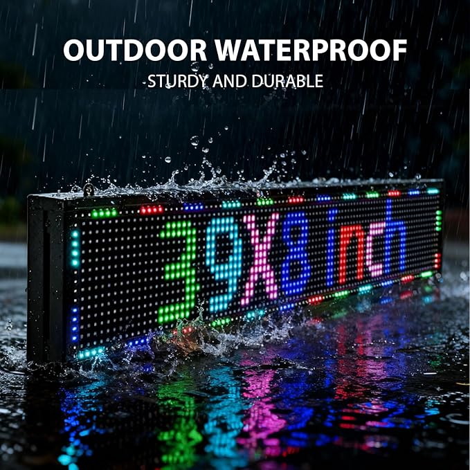 Programmable LED Sign Outdoor Full Color – 39"x8" Scrolling Message Board, Custom Digital Advertising Display, WiFi Control, High Brightness Neon Business Sign for Store, Bar, Restaurant