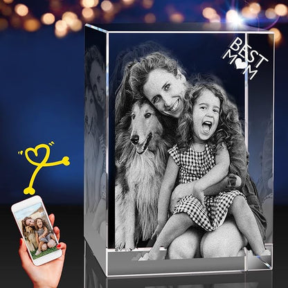 3Dpixdance 3D Crystal Photo (Large, Portrait), Christmas Personalized Gift, Personalized Gifts with Your Photo for Dad,Mom, Wife, Husband, Engraved 3D Crystal Picture, Customized Gift for Christmas, Birthday, Wedding, Anniversary, Memorial, Father’s Da...