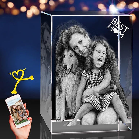 3Dpixdance 3D Crystal Photo (Large, Portrait), Christmas Personalized Gift, Personalized Gifts with Your Photo for Dad,Mom, Wife, Husband, Engraved 3D Crystal Picture, Customized Gift for Christmas, Birthday, Wedding, Anniversary, Memorial, Father’s Da...