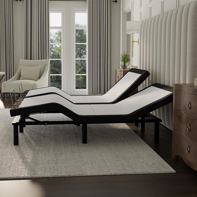 Blissful Nights e4 Split Top Flex Top King Adjustable Bed Base Frame, Massage, Anti-Snore, USB, Nightlight, Wireless Remote Head & Foot Incline, and 10-Year Warranty