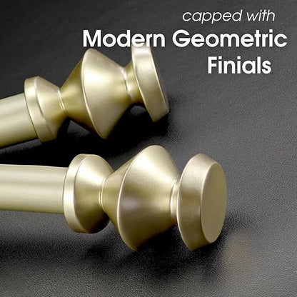 1-1/8 Inch Diameter Champagne Gold Curtain Rods with Modern Geometric Finials, 72-144'' Telescoping Single Curtain Rods for window width 68-140 inch, 1 pack