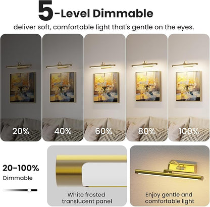 2 Pack 16" Brass Picture Art Lights - 6000mAh Rechargeable Battery Powered Wireless Lighting for Home Gallery, Office, Living & Bedroom