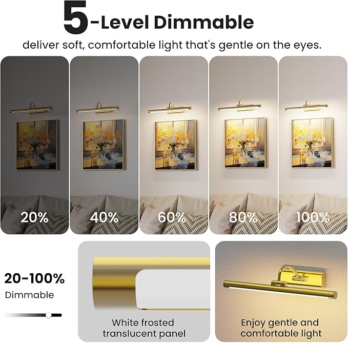 16" Light for Wall Picture with 6000mAh Battery - Brass Operated Wireless Wall Art Light with Remote Control for Artwork, Mirror & Portrait