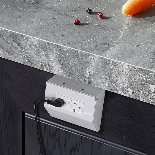 Under Cabinet Outlet/Wall Distribution Box, 20 AMP GFCI Safety Outlet, Self-Testing, Mis-Wire Protection