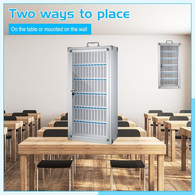 Amylove 72 Slots Cell Phone Locker Cabinet Aluminum Alloy Pocket Chart Storage Locker Box Cabinet Wall-Mounted Cell Phones Storage Box with Handle for Office Classroom Gym (White)