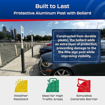 Impact Recovery - Sta-Rite Flexible Sign Post - Sign Holder for Handicap Parking Signs - Made in the USA - 78” with Black Bollard