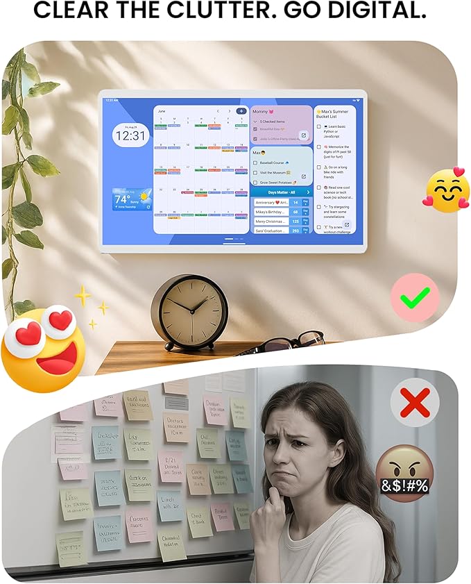 24 Inch Digital Planner Wall Planner Touch Screen Chore Chart Syncs All Android Tablet Apps To Do List Notepad Electronic Smart Calendar Digital for Family Meal Planner Support Via App Store Wall Mount White (White, 24 Inch)
