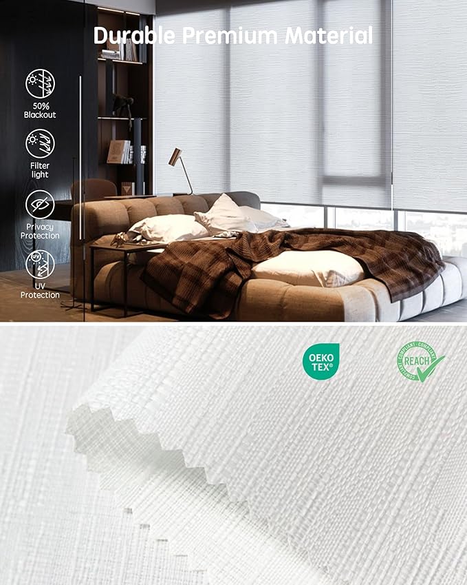 Yoolax Motorized Blinds with Remote, Smart Blinds for Windows Motorized Roller Shades, Automatic Window Shades Compatible with Alexa Custom Size (Light Filtering-Jacquard White)