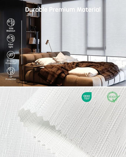 Yoolax Motorized Blinds with Remote, Smart Blinds for Windows Motorized Roller Shades, Automatic Window Shades Compatible with Alexa Custom Size (Light Filtering-Jacquard White)