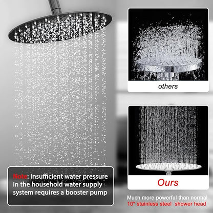 Shower Faucet Set 10IN Brass Rough-In Valve Body Trim Kit Rainfall Included Handle Accessories Complete 2 Functions with Rain Head and Handheld Bathroom Systems (10'', Matte Black)