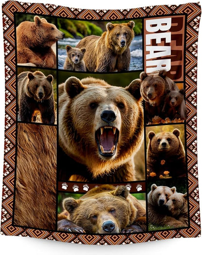 Blankets for Dad, Bear Blanket Gifts for Men Boys Adults, 50"x60" Forest Animal Throw Gift for Hunters - Soft, Fuzzy & Cozy Flannel Throws Wildlife Country Decor
