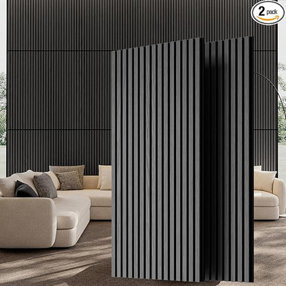 Wood Wall Panels, 45.3" x 23.6" Acoustic Panels for Wall and Ceiling, 3D Fluted Sound Absorbing Panel for Interior Wall Decor Noise Reduction (2Pcs-Gray)