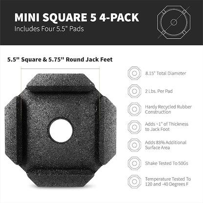 SnapPad Mini Square 5 (Pack of 4) | Four-Point RV Leveling System, 5.5" Square to 5.75" Round Jack Feet | 79% Additional Surface Area, 2.6 lbs. Per Pad & 8.15" Total Width | Must-Have RV Accessories