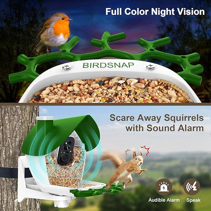 birdsnap® P33 - Smart Bird Feeder with Camera Solar Powered, 2K Video Bird Camera Feeder Live with 32GB Card, AI Identify Feather Species, Auto Record in Backyard, Ideal Gift for Birds Lover