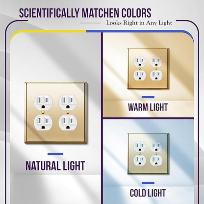 ENERLITES Double Duplex Receptacle Metal Wall Plate, Socket Outlet Switch Cover, Stainless Steel 201, Corrosion Resistant, Size 2-Gang 4.50" x 4.57", 7722-PB, Polished Brass, Gold